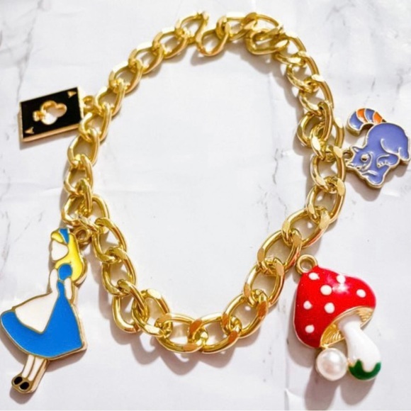 Alice In Wonderland Gold Charm Bracelet - Picture 1 of 1